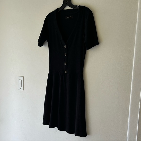 Reformation Black Mini Dress with Button Detail - Picture 5 of 15